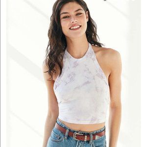 Light purple tie-dye/acid wash halter crop top